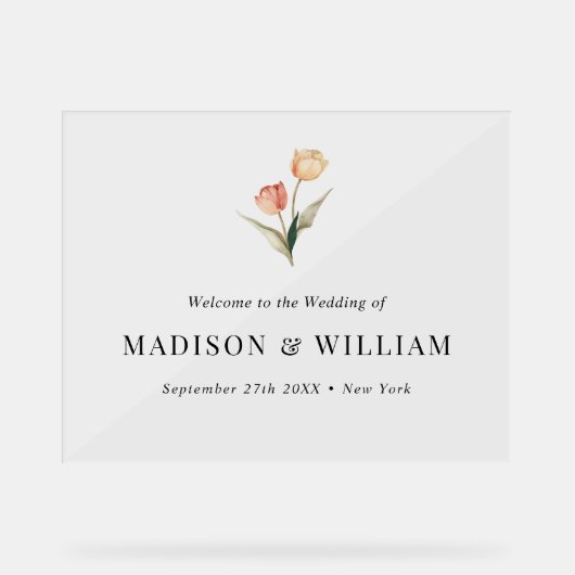 Eenvoudige klassieke elegante tulpen bruiloft welk acryl bord (Voorkant)