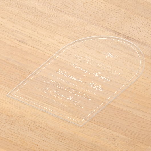 Eenvoudige klassieke elegantie script boog bruilof acryl uitnodigingen (Laagn)