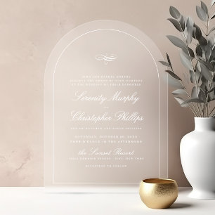 Eenvoudige Klassieke Elegantie Script Boog Bruilof Acryl Uitnodigingen