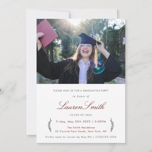 Eenvoudige klassieke foto afstuderen partij uitnod kaart (Voorkant)