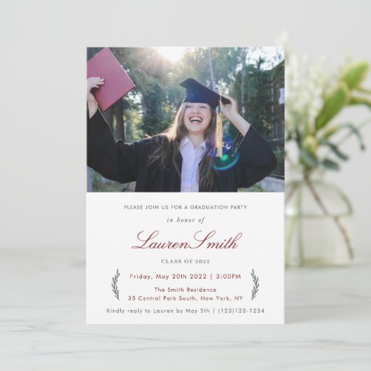 Eenvoudige klassieke foto afstuderen partij uitnod kaart (Staand voorkant)