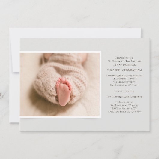 Eenvoudige klassieke foto | Meisje doop uitnodigin Kaart (Achterkant)