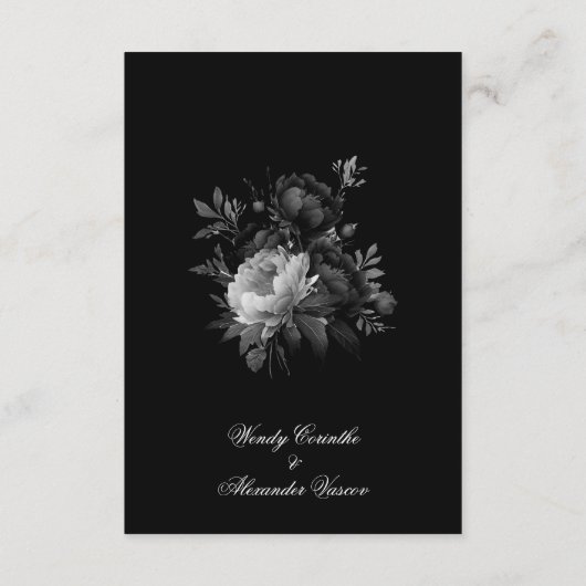 Eenvoudige klassieke gotische zwarte bruiloft deta informatiekaartje (Achterkant)