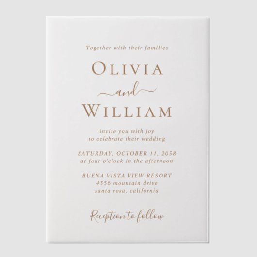 Eenvoudige klassieke gouden belettering bruiloft vellum uitnodigingen (Voorkant)