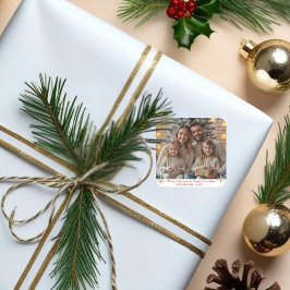 Eenvoudige klassieke gouden sneeuwvlokken één foto vierkante sticker