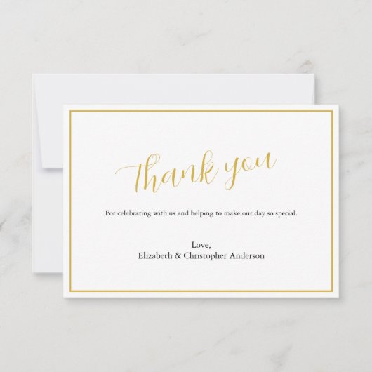Eenvoudige Klassieke Gouden Zwarte Huwelijk Dank u Bedankkaart (Voorkant)