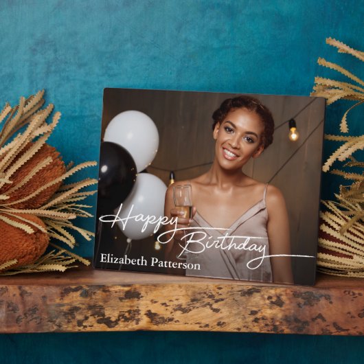 Eenvoudige klassieke Happy Birthday-foto Fotoplaat (Zijkant)