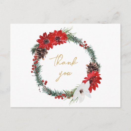 Eenvoudige klassieke kerst bruiloft dank u briefkaart (Voorkant)