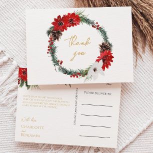 Eenvoudige klassieke kerst bruiloft dank u briefkaart