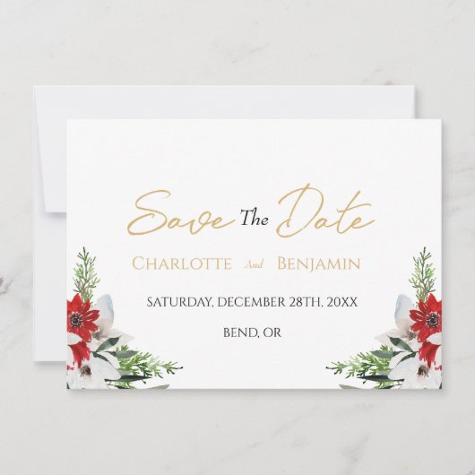 Eenvoudige klassieke kerst bruiloft save the date (Voorkant)