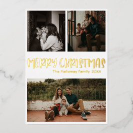 Eenvoudige Klassieke Kerst Drie Foto Goud Folie Feestdagenkaart