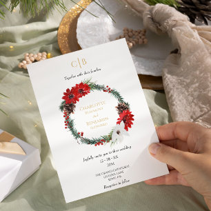 Eenvoudige klassieke Kerst Modern Monogram Bruilof Kaart
