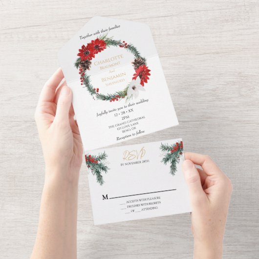 Eenvoudige klassieke kerst moderne bruiloft alles all in one uitnodiging (Afscheurbaar)