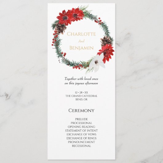Eenvoudige klassieke kerst moderne bruiloft programmakaart (Voorkant)