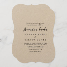Eenvoudige Klassieke Kraft Nuestra Boda Wedding Kaart