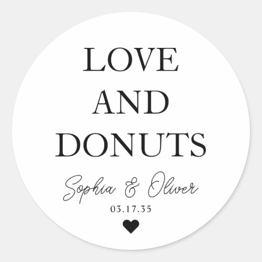 Eenvoudige klassieke liefde donuts hart bruiloft g ronde sticker (Voorkant)