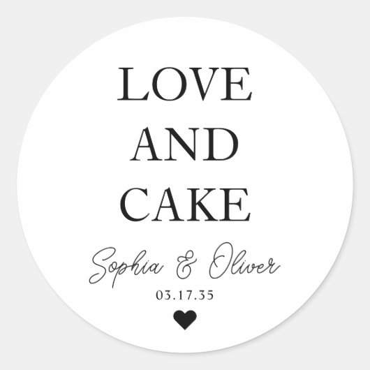 Eenvoudige klassieke liefde en cake hart bruiloft  ronde sticker (Voorkant)