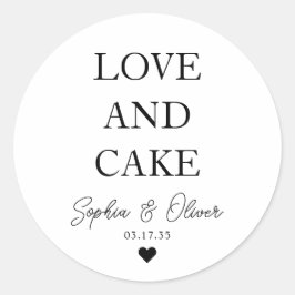 Eenvoudige klassieke liefde en cake hart bruiloft  ronde sticker