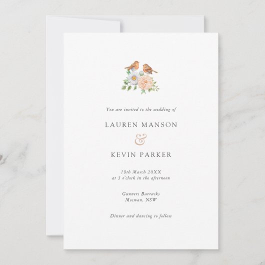 Eenvoudige klassieke liefde vogels bruiloft kaart (Voorkant)