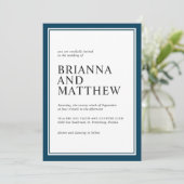 Eenvoudige klassieke marine en witte bruiloft kaart (Staand voorkant)