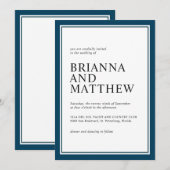 Eenvoudige klassieke marine en witte bruiloft kaart (Voorkant / Achterkant)