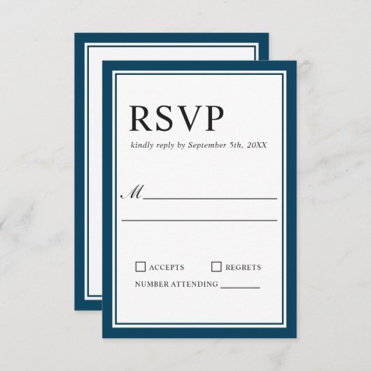 Eenvoudige klassieke marine en witte bruiloft RSVP (Voorkant / Achterkant)