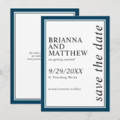 Eenvoudige Klassieke marineblauwe bruiloft bespaar Save The Date (Voorkant / Achterkant)