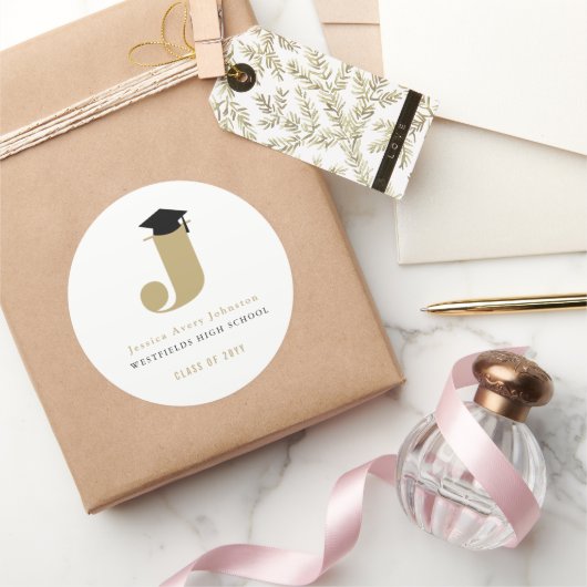 Eenvoudige klassieke monogram Afstudeerder Moderne Ronde Sticker (Geschenken)