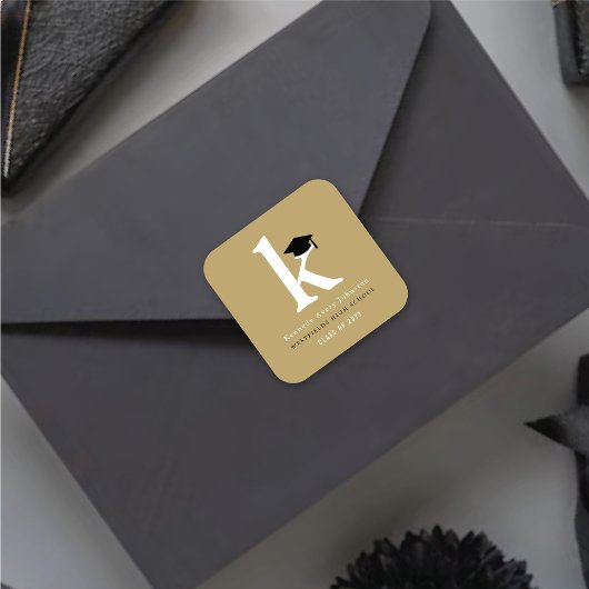 Eenvoudige klassieke monogram Afstudeerder Moderne Vierkante Sticker