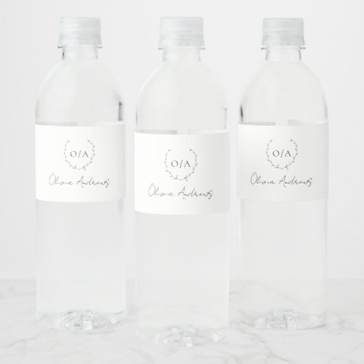 Eenvoudige Klassieke Monogram Krans Elegant Waterfles Etiket (Flessen)