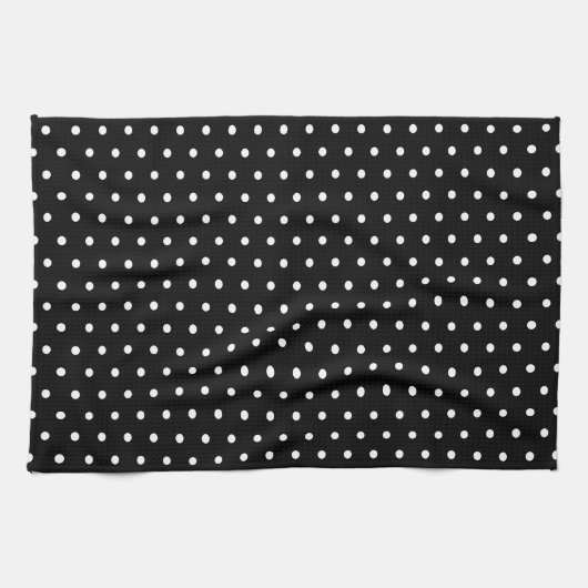 Eenvoudige Klassieke Retro Polka Dot Zwart en Wit Theedoek (Horizontaal)