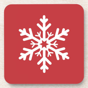 Eenvoudige Klassieke Rode en Witte Kerstsnowflake Bier Onderzetter