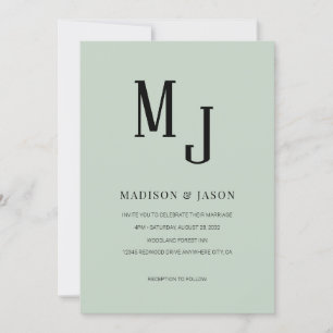 Eenvoudige klassieke Sage Green Roman Monogram Wed Kaart