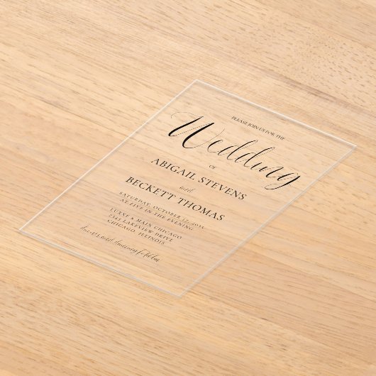 Eenvoudige klassieke script bruiloft acryl uitnodigingen (Laagn)