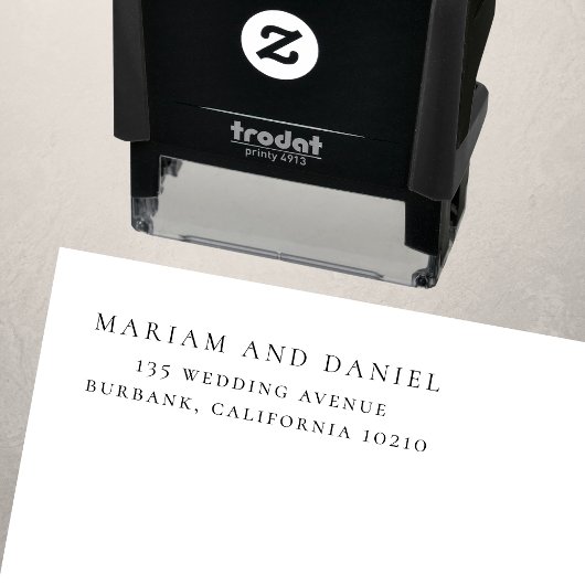 Eenvoudige klassieke script namen bruiloft retour   zelfinktende stempel