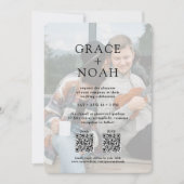 Eenvoudige klassieke typografie 2 foto QR RSVP bru Kaart (Voorkant)