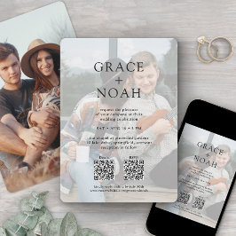 Eenvoudige klassieke typografie 2 foto QR RSVP bru Kaart