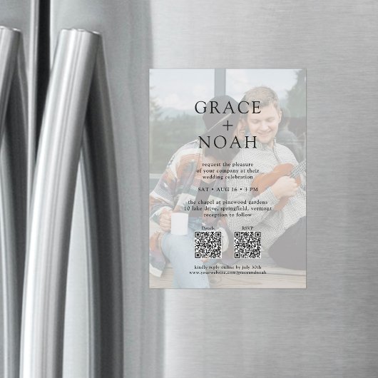 Eenvoudige klassieke typografie 2 foto QR RSVP bru Magnetische Uitnodiging