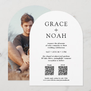 Eenvoudige Klassieke Typografie Foto & QR RSVP Tro Kaart