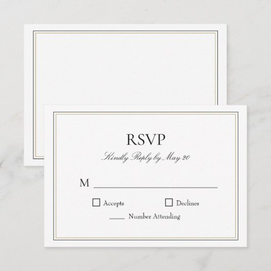 Eenvoudige klassieke typografische RSVP-reactiekaa RSVP Kaartje (Voorkant / Achterkant)