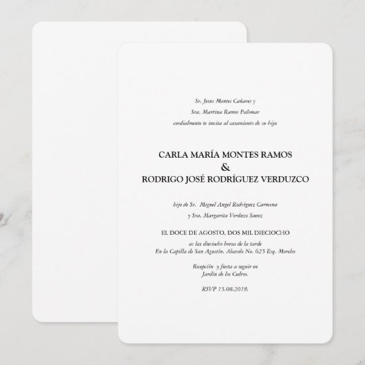 Eenvoudige klassieke uitnodiging tot huwelijk (Voorkant / Achterkant)