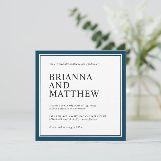 Eenvoudige klassieke vierkant marine en witte brui kaart (Staand voorkant)