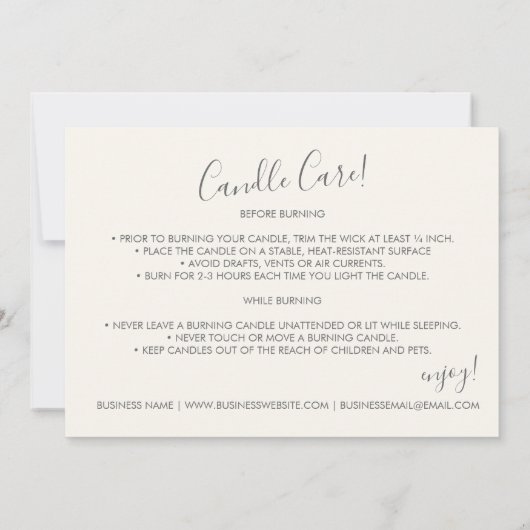 Eenvoudige klassieke zorginstructies bedankkaart (Achterkant)