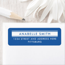 Eenvoudige klassieke zwart-wit blauwe retouradres  etiket