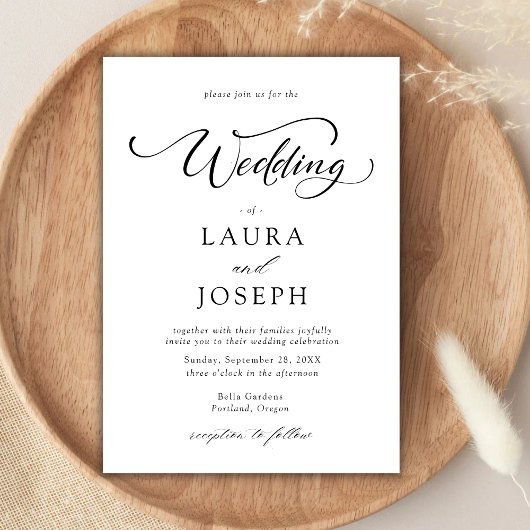 Eenvoudige klassieke zwart-wit bruiloft kaart