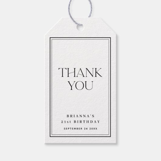 Eenvoudige klassieke zwart & wit dank u cadeaulabel (Voorkant)