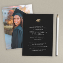 Eenvoudige klassieke zwart-wit foto afstudeerfeest aankondiging