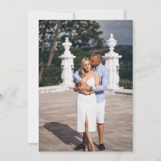 Eenvoudige klassieke zwart-wit foto bruiloft save the date (Achterkant)