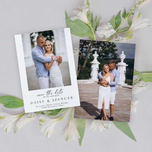 Eenvoudige klassieke zwart-wit foto bruiloft save the date