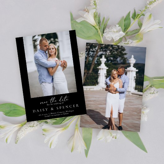 Eenvoudige Klassieke Zwarte Moderne Fotobruiloft Save The Date